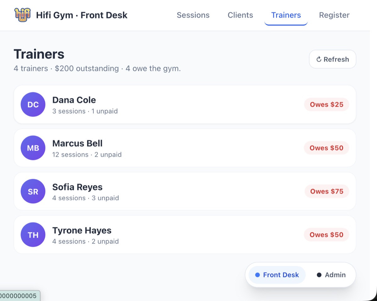 Hifi front desk — Trainers view